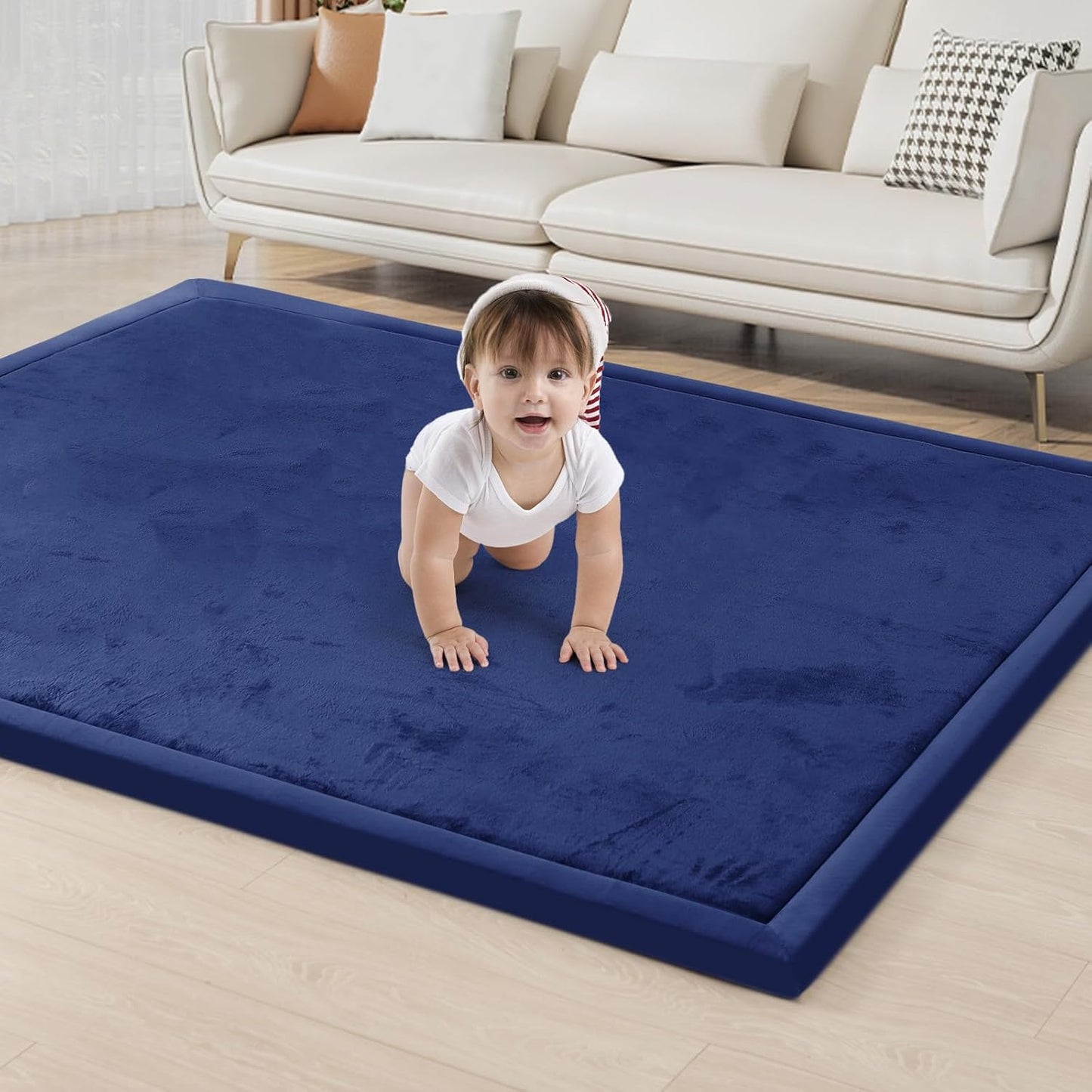 ACOMOPACK Baby Play Mat for Floor 1.3" Thick Memory Foam Play Mat 71"×79" Tummy Time Crawling with