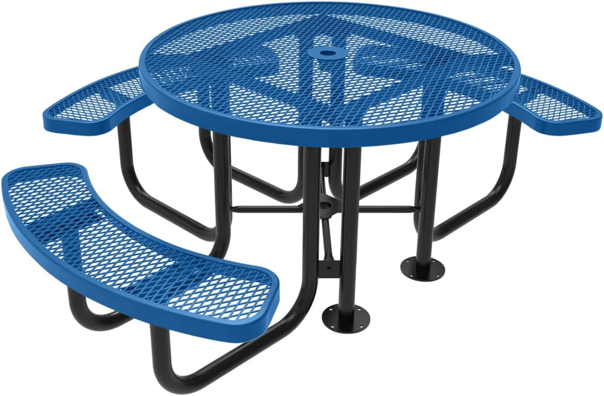 Heavy-Duty Portable Outdoor Picnic Table with Umbrella Hole, Expanded Metal Patio Dining Furniture