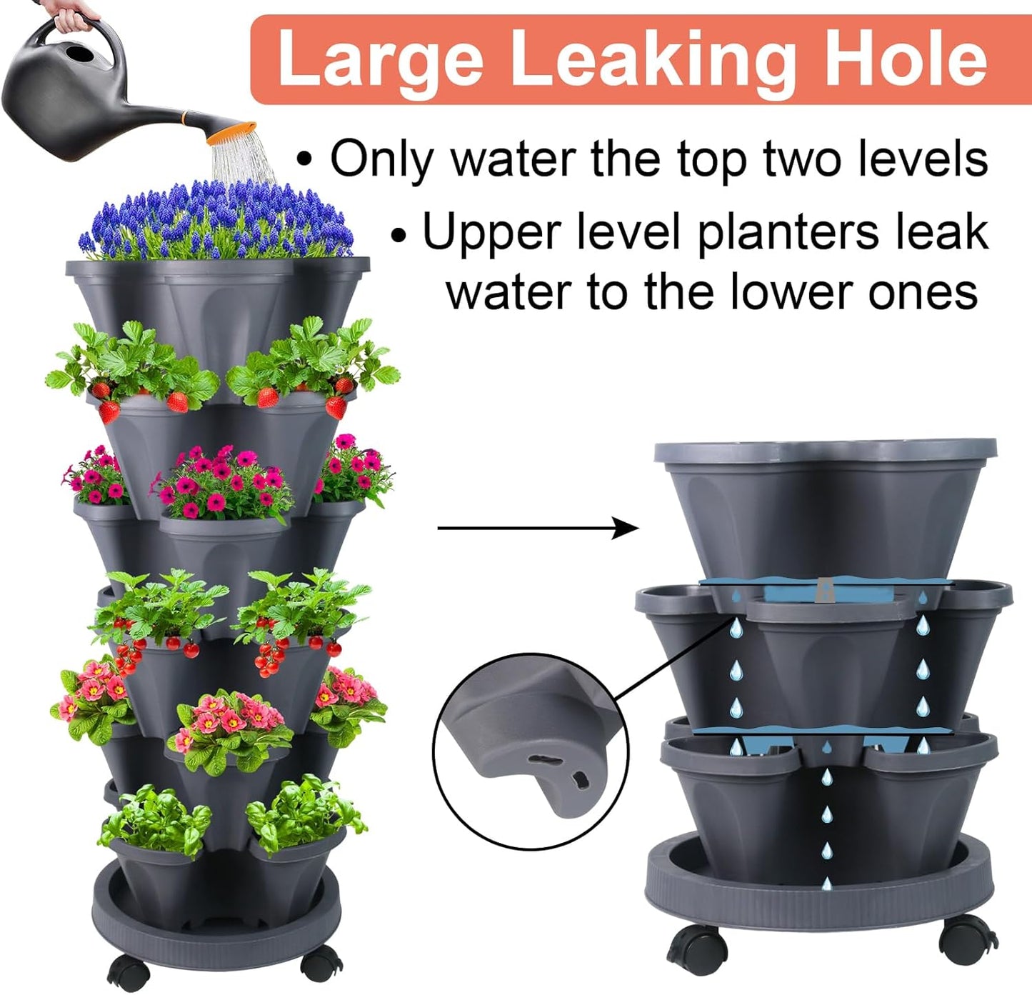 Vertical Planter 6 Tier Stackable Planters Garden Planters Strawberry Herb Flower and Vegetable