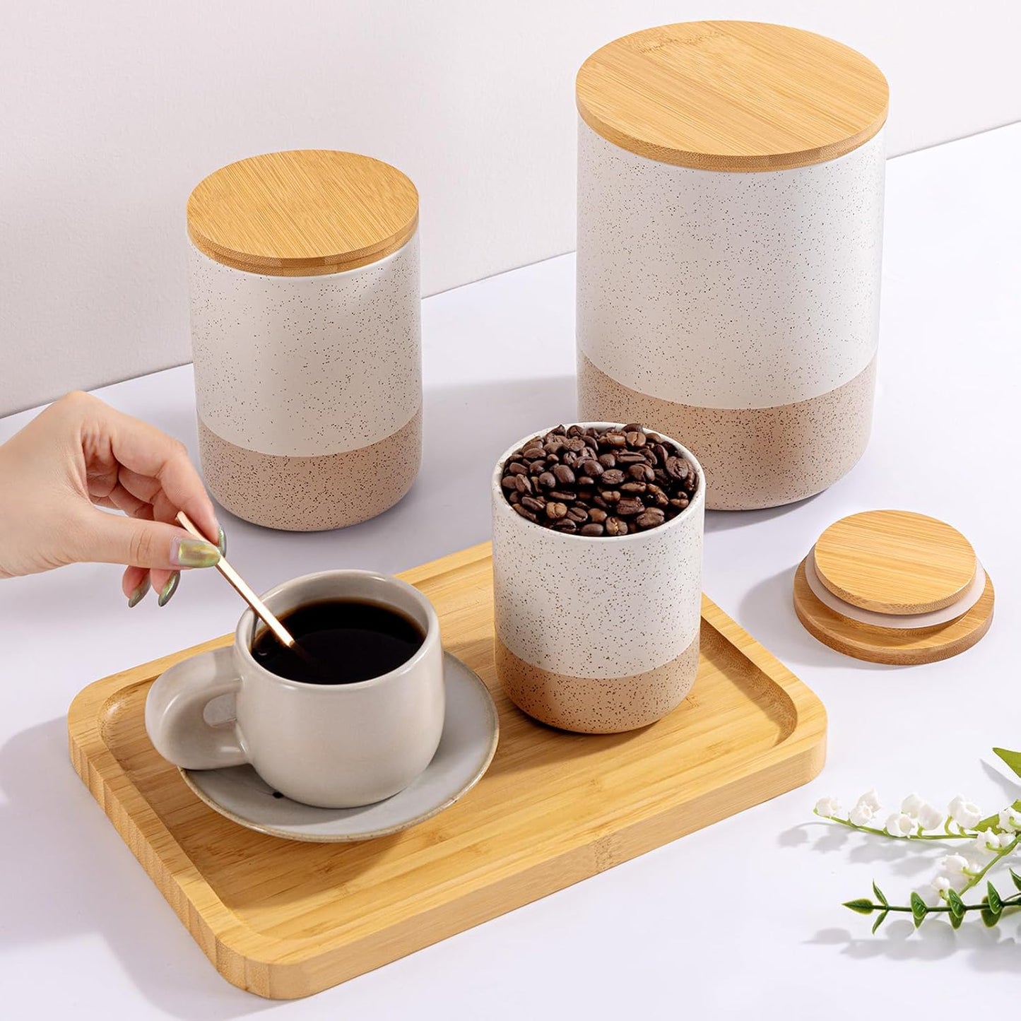 Yangbaga Canisters Sets for Kitchen Countertop-Set of 4 Ceramic Kitchen Canisters Food Storage Jar