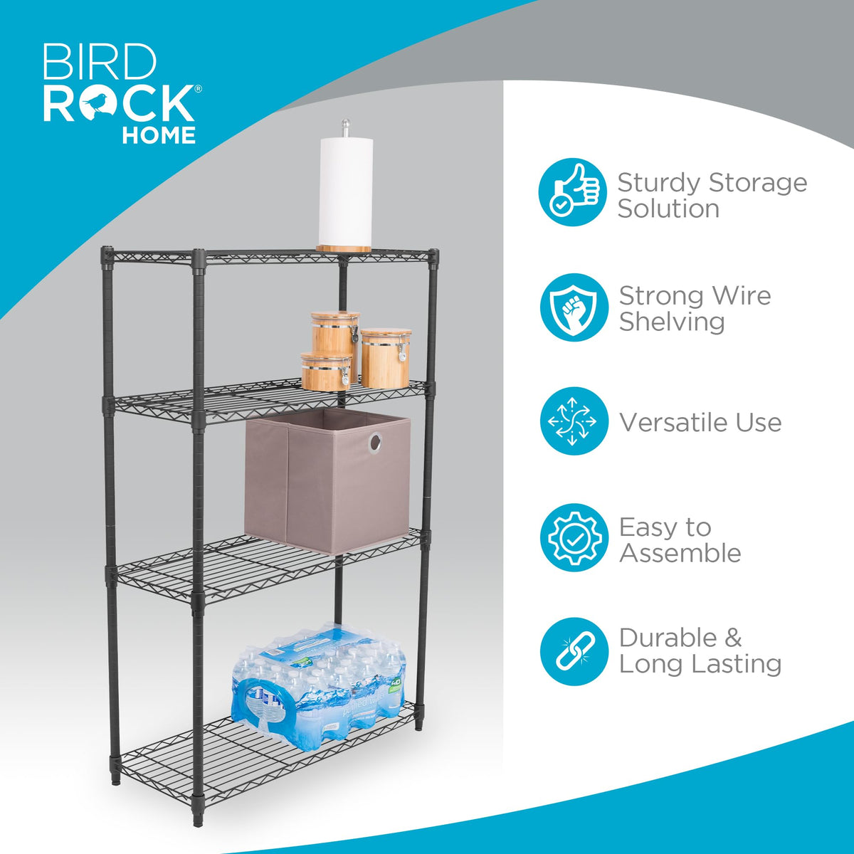 Internet's Best 4-Tier Wire Shelving | Flat Black | Heavy Duty Shelf | Wide Adjustable Rack Unit |