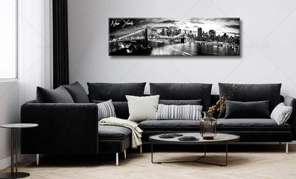 DJSYLIFE New York Skyline Wall Art - Brooklyn Bridge Night View - Black and White Nyc City Pictures