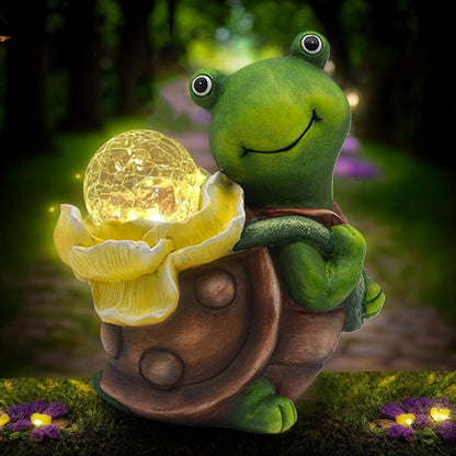 Solar Garden Turtle Statue with LED Light Decorative Cute Turtle Carrying Lantern Design Outdoor