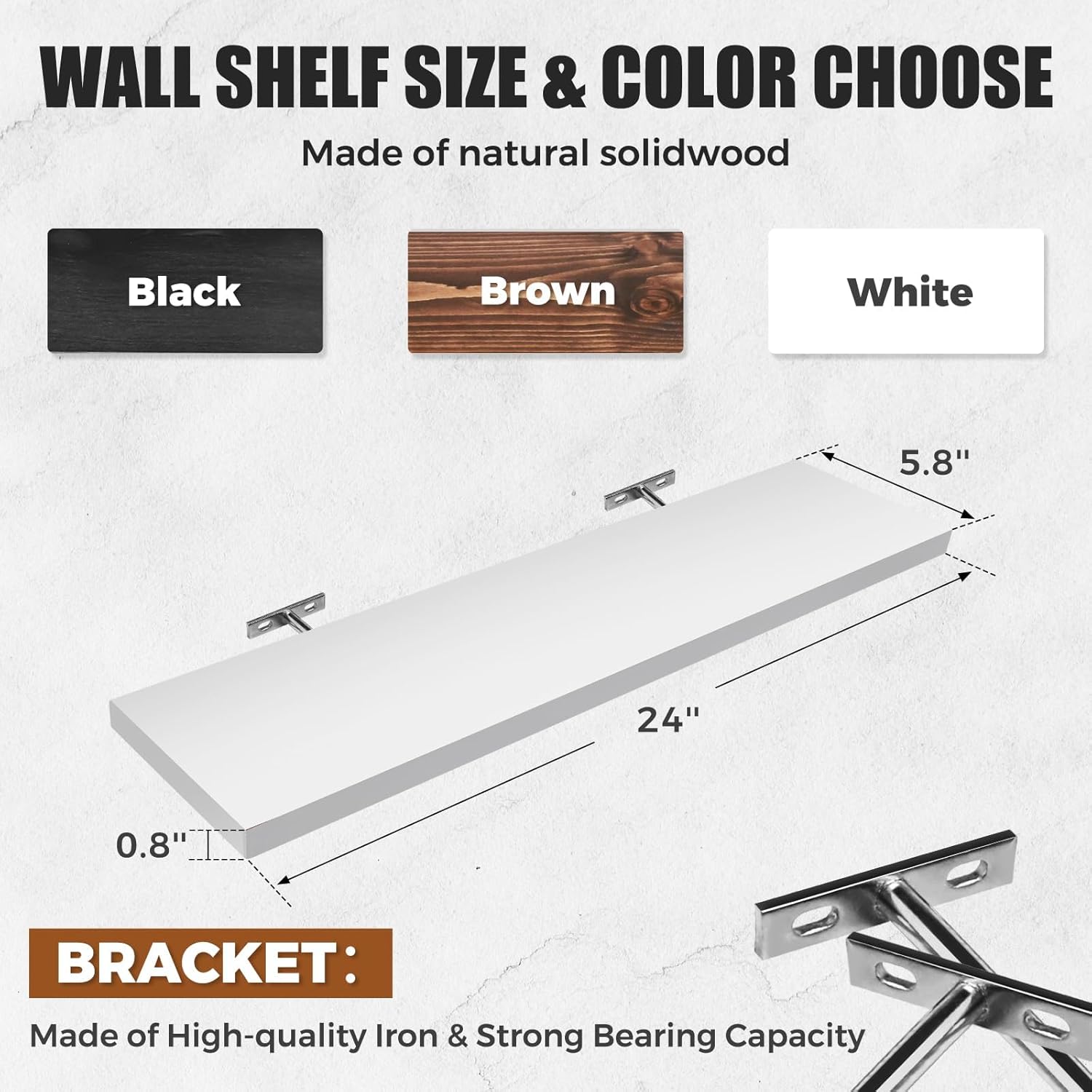 3-Pack Floating Wall Shelves, 24-Inch Rustic White Wooden Shelves for Storage and Décor, Easy