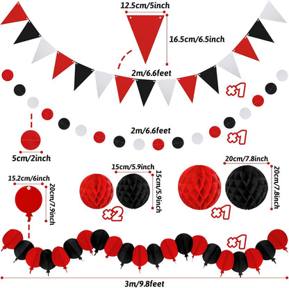 Black Red Party Decorations, Easy Assembly Paper Fan Honeycomb Ball Garland Hanging Swirl