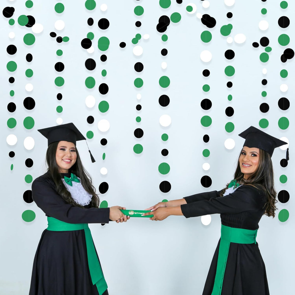 46 Ft Black Green Party Decorations Polka Dots Garlands Green and Black White Hanging Paper Circle