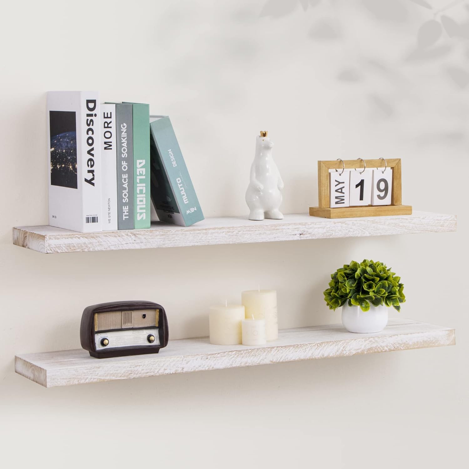 Axeman Floating Shelves for Wall, 8 Inch Deep Rustic Solid Elm Wood Wall Shelves for Storage, Wall