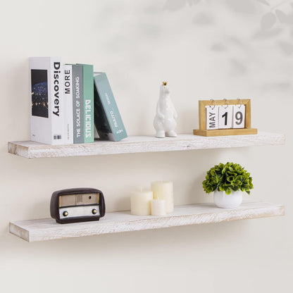 Axeman Floating Shelves for Wall, 8 Inch Deep Rustic Solid Elm Wood Wall Shelves for Storage, Wall