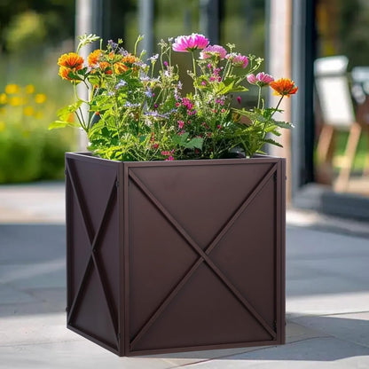 SUNNYPARK Large Metal Planter Box 17”x 17”x 18”, Square Modern Brown Metal Planter Box Heavy Duty
