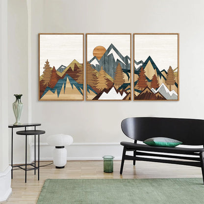 SIGNINART Vintage Mountain Framed Canvas Wall Art Set, Boho Sunrise Art Prints, Forest Nature