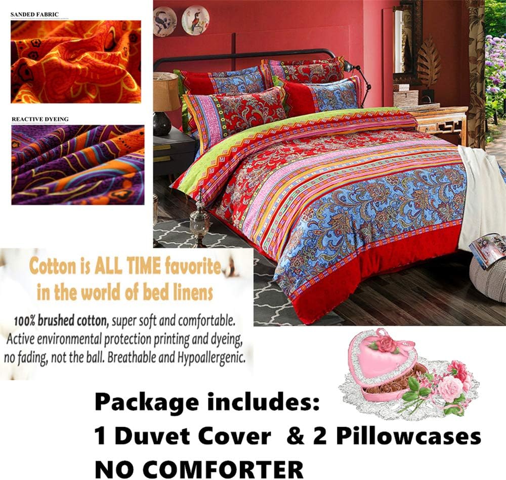 ABREEZE Full Duvet Covers, Bohemian Retro Bedding Set, Coloful Mandala Down Comforter Cover, Boho