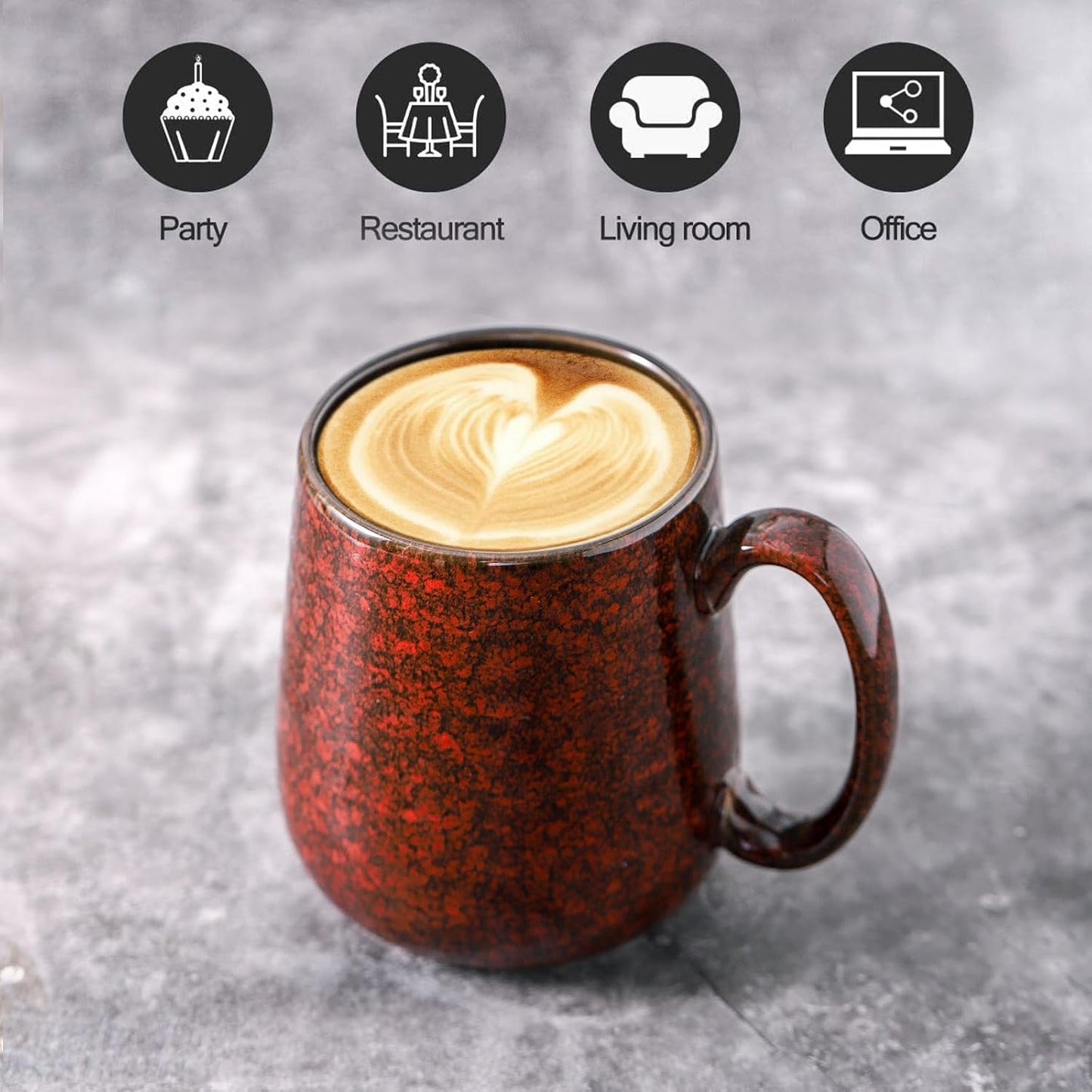 Hasense Red Coffee Mugs Set of 4, 12 oz Coffee Cups Ceramic, Latte Mug with Large Handle for