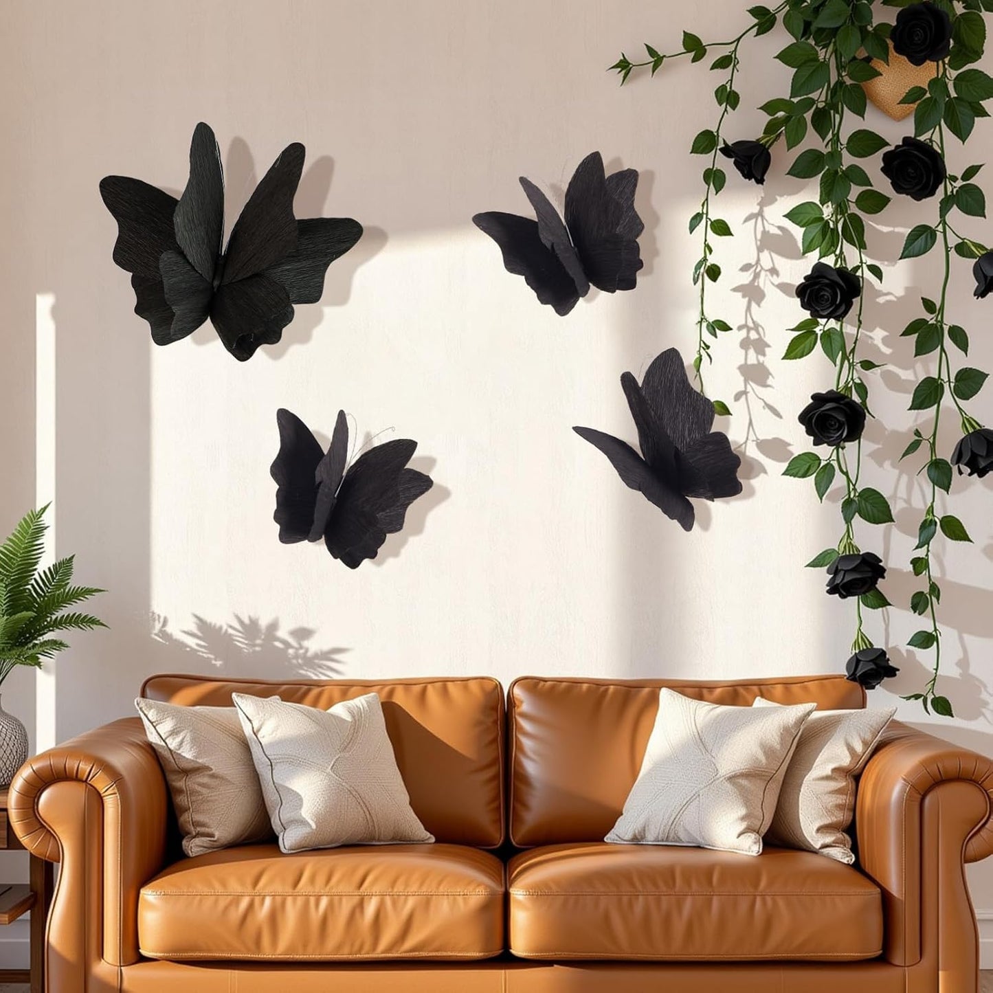 Party Butterfly Decorations, Black 3D Butterfly Birthday Decoration, 4 Pcs Crepe Paper Hanging