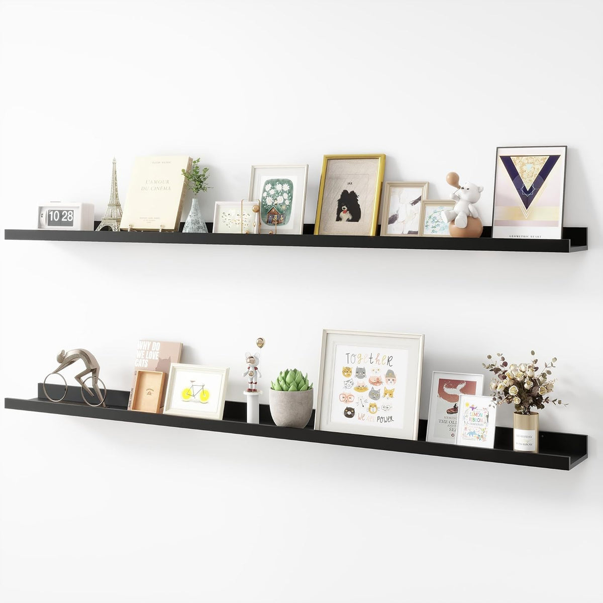Picture Ledge Shelf, Wood Long Floating Shelves for Wall, Set of 2, 56 inch Picture Ledge Shelves