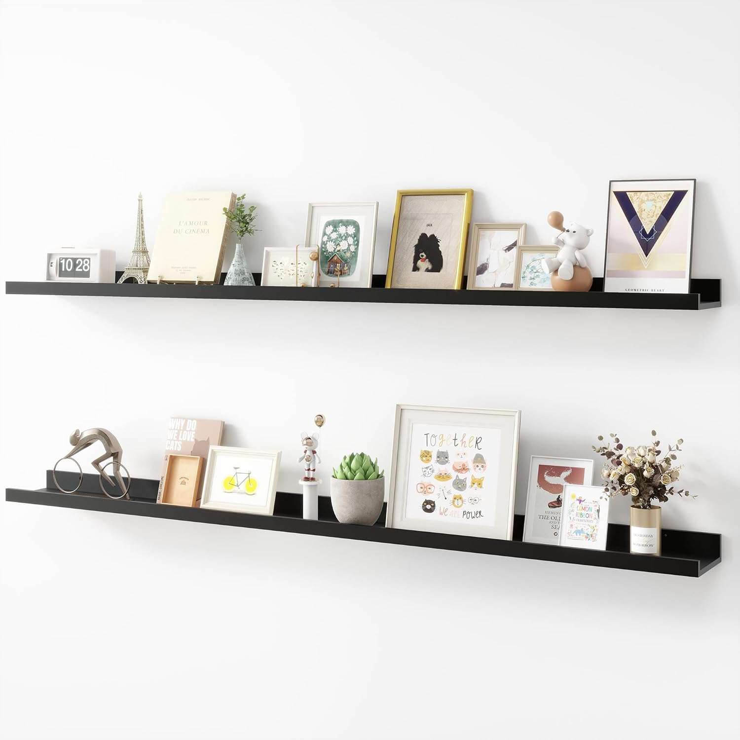 Picture Ledge Shelf, Wood Long Floating Shelves for Wall, Set of 2, 56 inch Picture Ledge Shelves