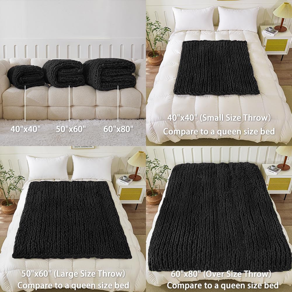 WESHIONGOO Chunky Knit Blanket Throw 40"*40" Knitted Throw Blankets for Couch Bed Fluffy Soft