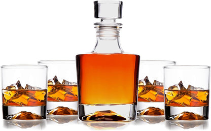 Whiskey Decanter Glasses Gift Set - 4 Whiskey Glasses - Airtight Stopper for Wine, Bourbon, Brandy