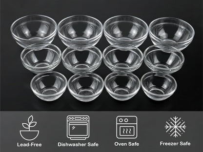 HillSpring 3 Sizes of Glass Prep Bowl Sets, Clear Small Pinch Bowls for Salt, Spices and Chopped