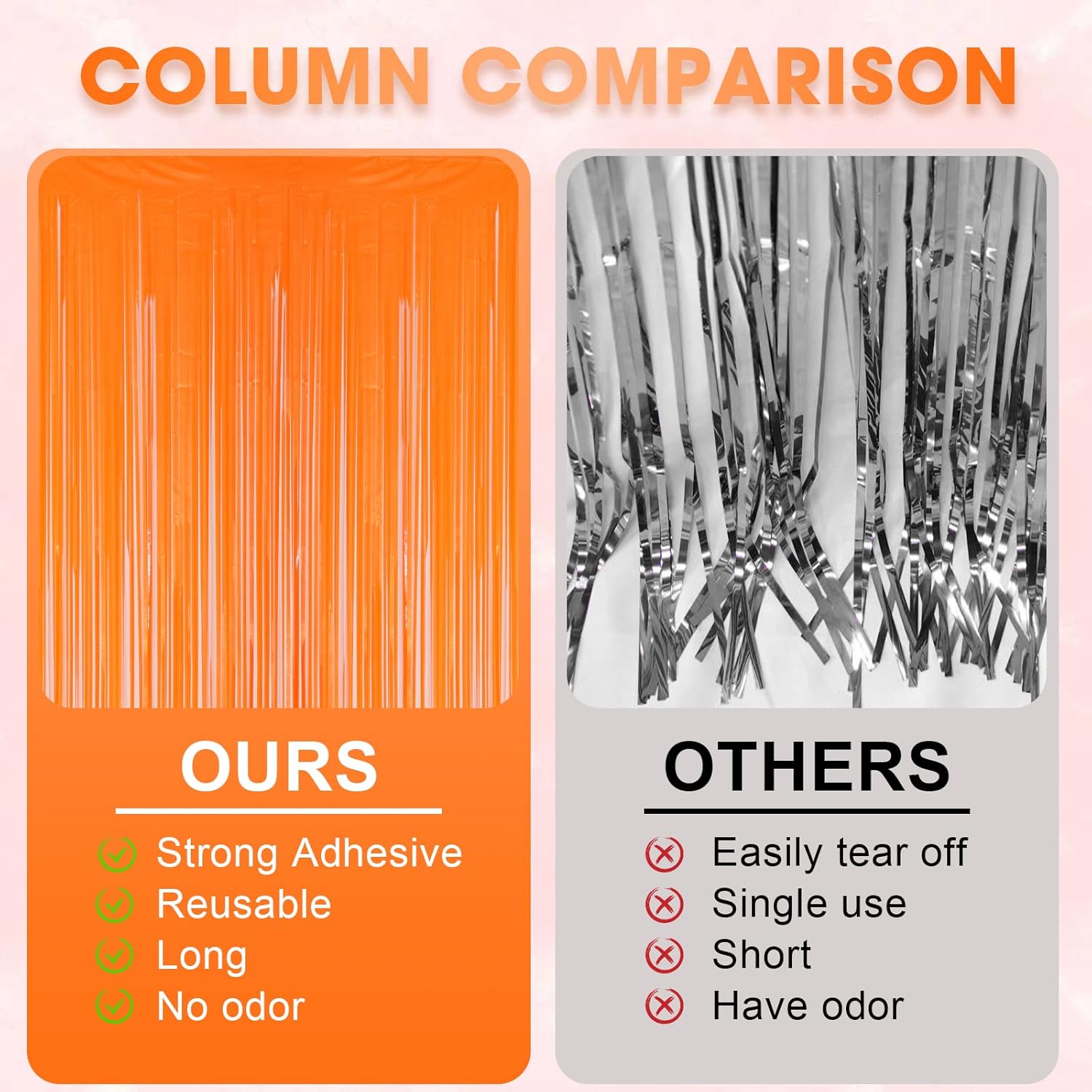 3 Pack 3.3x8.2 Feet Orange Foil Fringe Backdrop Curtains, Tinsel Streamers Birthday Party