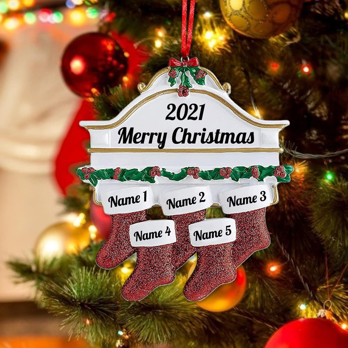 Personalized Christmas Ornaments Family of 2,3,4,5,6,7,8 Custom Christmas Stocking Ornaments with
