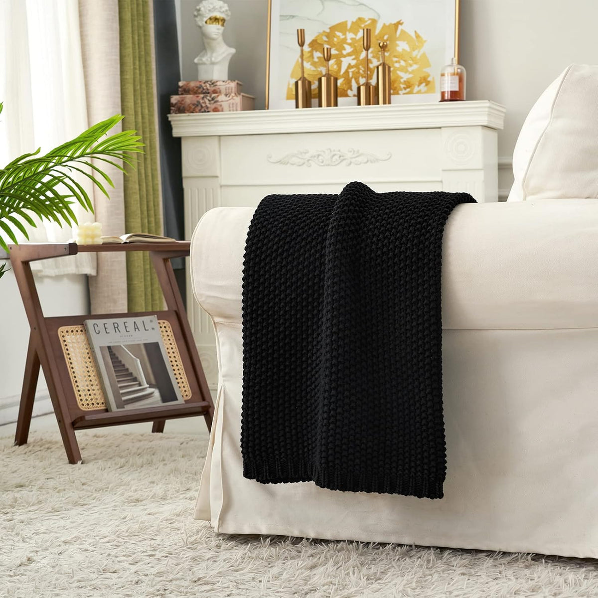 Longhui bedding Chunky Cable Knit Throw Blanket Lightweight Black 100% Organic Cotton Blanket for