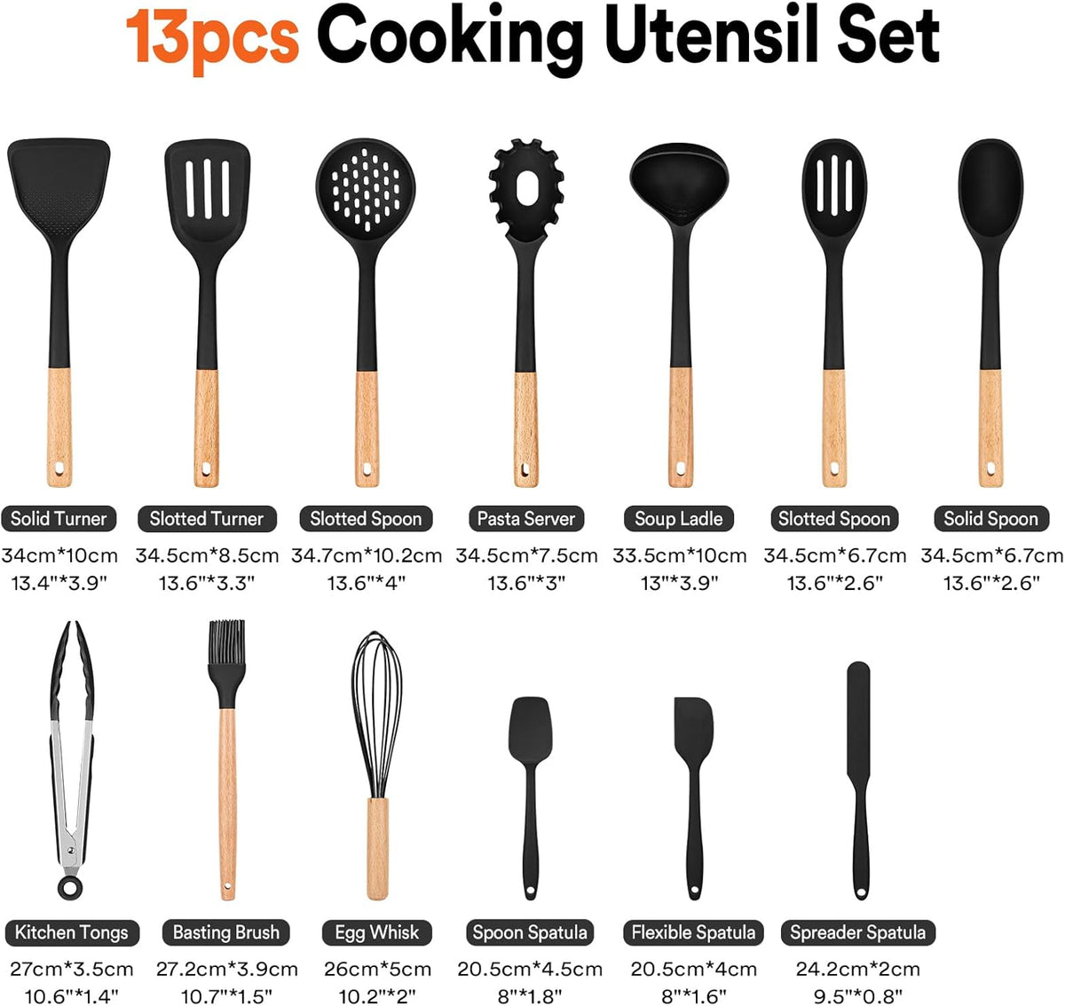 Kitchen Utensils Set, 13PCS Silicone Cooking Utensils, Heat Resistant Kitchen Utensil Spatula Set