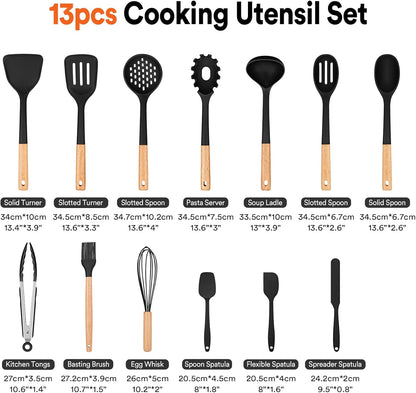 Kitchen Utensils Set, 13PCS Silicone Cooking Utensils, Heat Resistant Kitchen Utensil Spatula Set