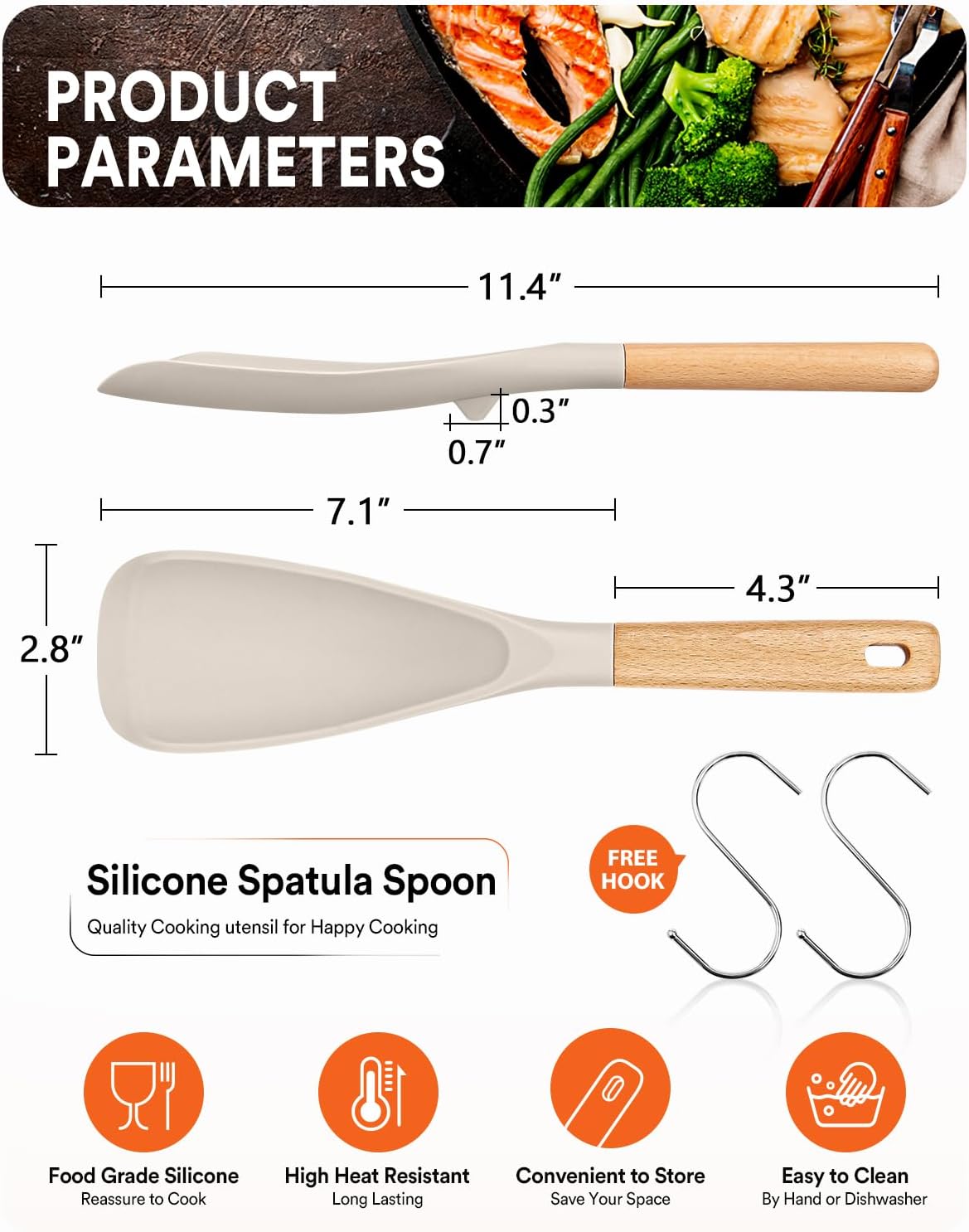 Cooking Spoon for Nonstick Cookwares, Great for Cooking and Serving Sturdy BPA-Free Matte Silicone