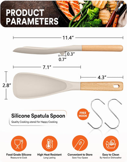 Cooking Spoon for Nonstick Cookwares, Great for Cooking and Serving Sturdy BPA-Free Matte Silicone