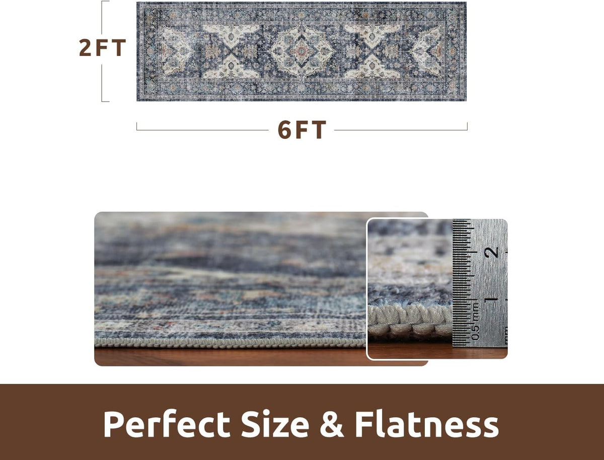 AMOAMI-2X6 Runner Rug-Washable Runners for Hallways-Soft Non Slip Bedside Rugs for Bedroom-Vintage