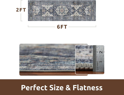 AMOAMI-2X6 Runner Rug-Washable Runners for Hallways-Soft Non Slip Bedside Rugs for Bedroom-Vintage
