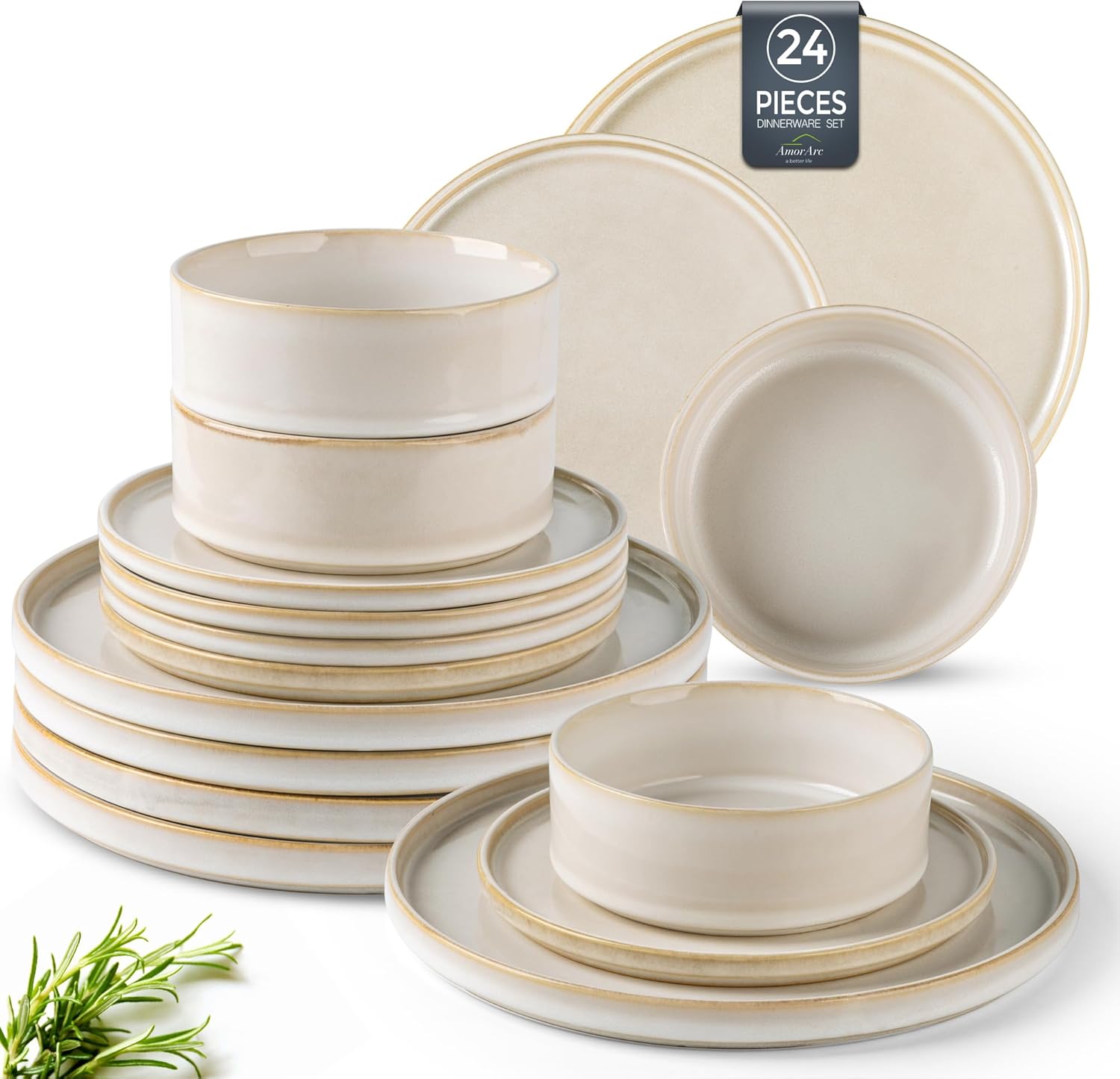 AmorArc Ceramic Dinnerware Sets, Handmade Reactive Glaze Stoneware Plates and Bowls Sets,Highly