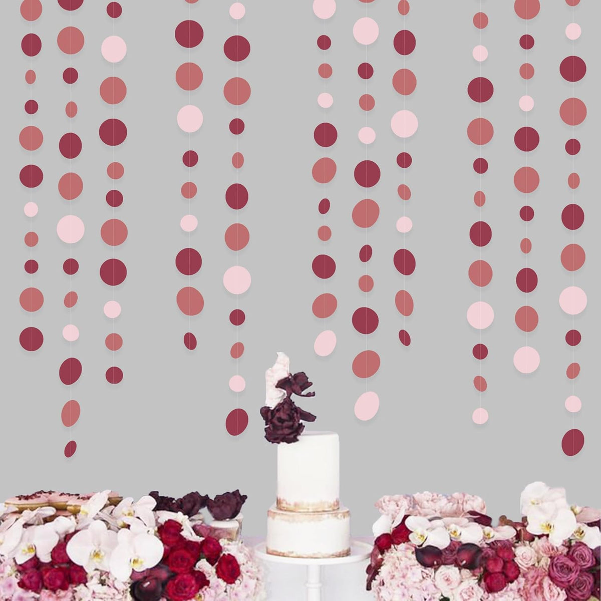 Burgundy Dusty Pink Decorations Circle Dot Garland Maroon Pink Hanging Polka Dot Streamer Banner