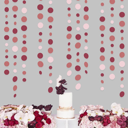 Burgundy Dusty Pink Decorations Circle Dot Garland Maroon Pink Hanging Polka Dot Streamer Banner
