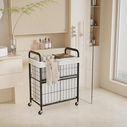 Laundry Hamper 2 Section, 110L Rolling Laundry Sorter Basket with Wheels, 2 Compartment Clothes