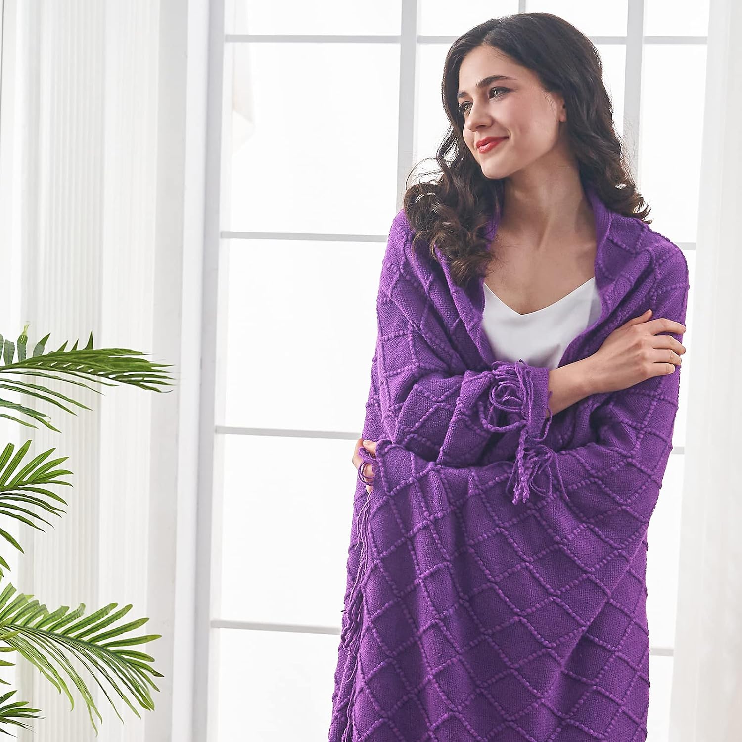 inhand Valentine's Day Gifts Throw Blanket Purple for Couch, Soft Living Room Home Decor Knitted