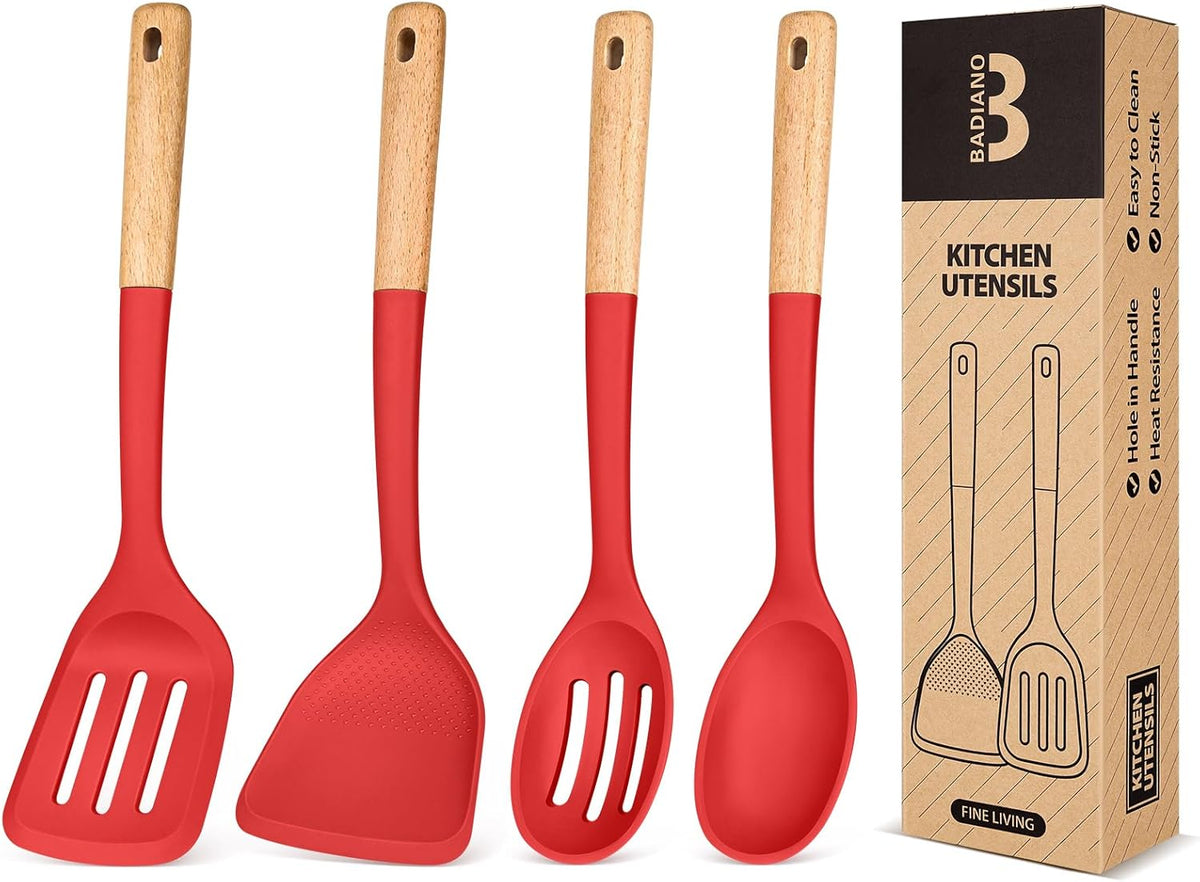 Silicone Cooking Utensils Set, Perfectly Angled for Frying, Mixing,Serving,Draining,Turning and