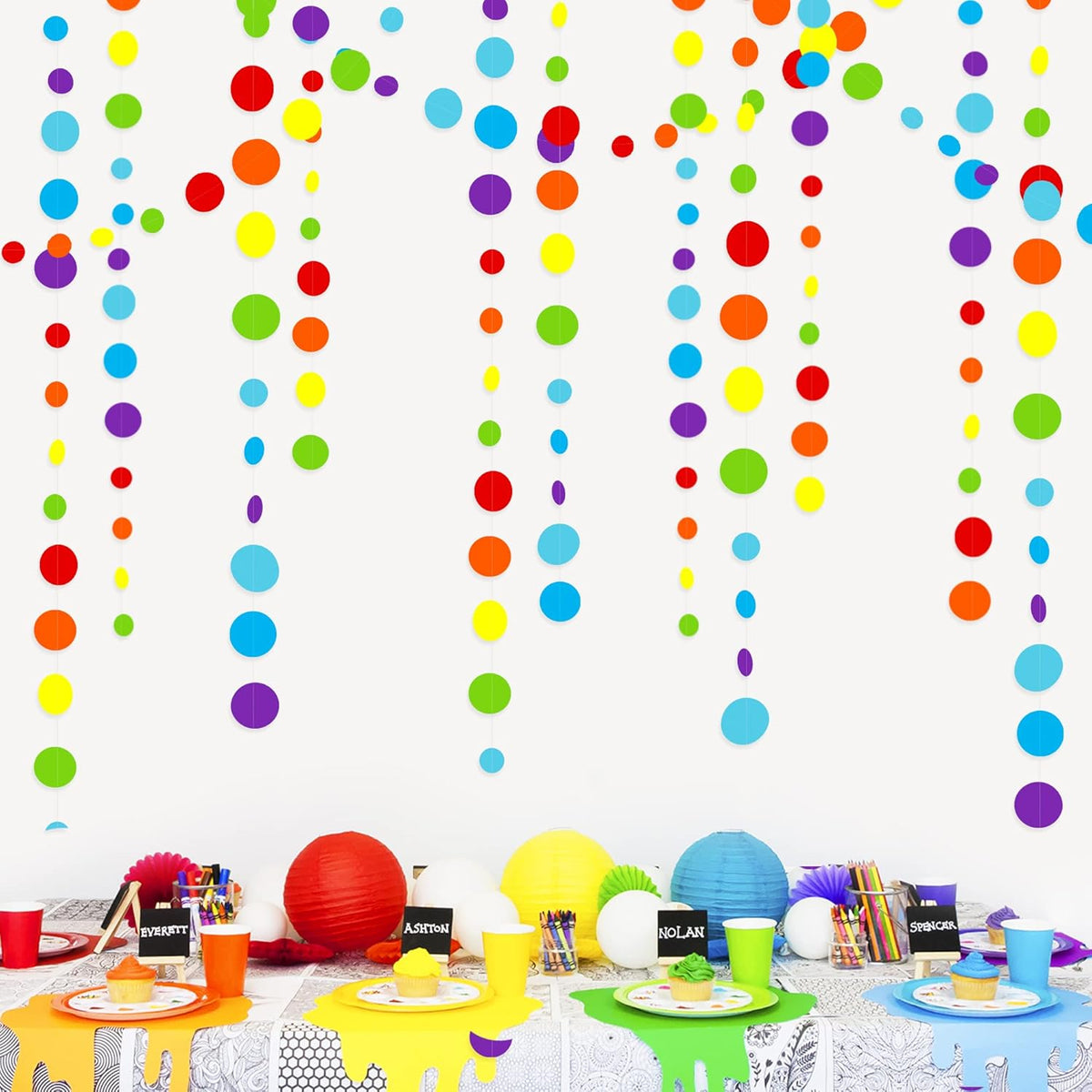 46Ft Rainbow Garland Colorful Circle Dots Hanging Paper Streamer Backdrop Multi Color Polka Dot