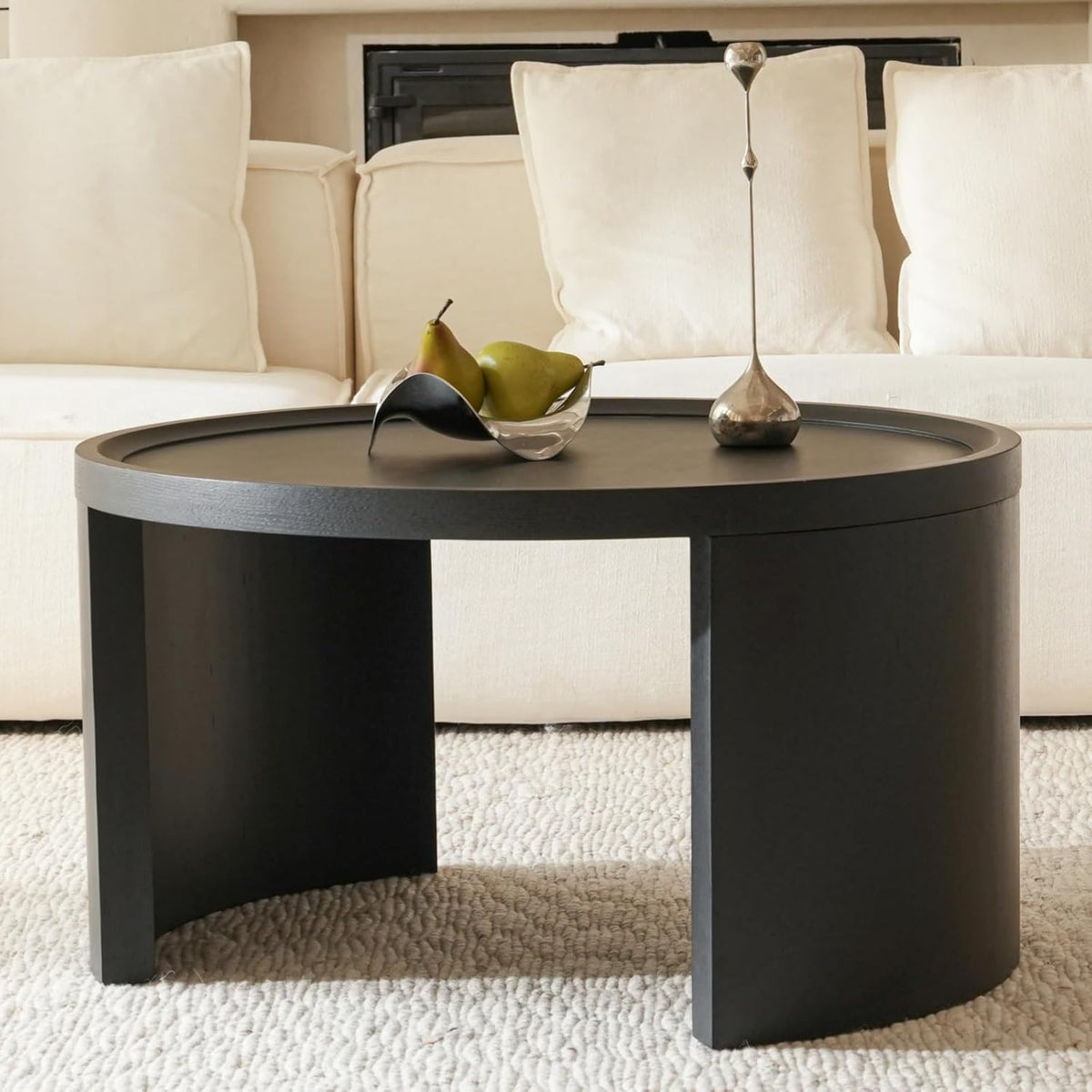 Round Nesting Coffee Table Set of 2,31.5" Large & 18" Small Low Tables with Wood Look