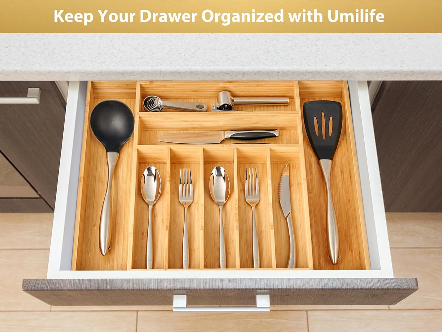 Umilife Large Expandable Kitchen Silverware Utensils Drawer Organizer, 2.5" Extra High Adjustable