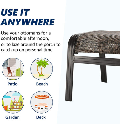Outdoor Patio Foot Rest Ottoman Seat Textilene Portable Metal Footstool Portable Patio Chairs 2 Set