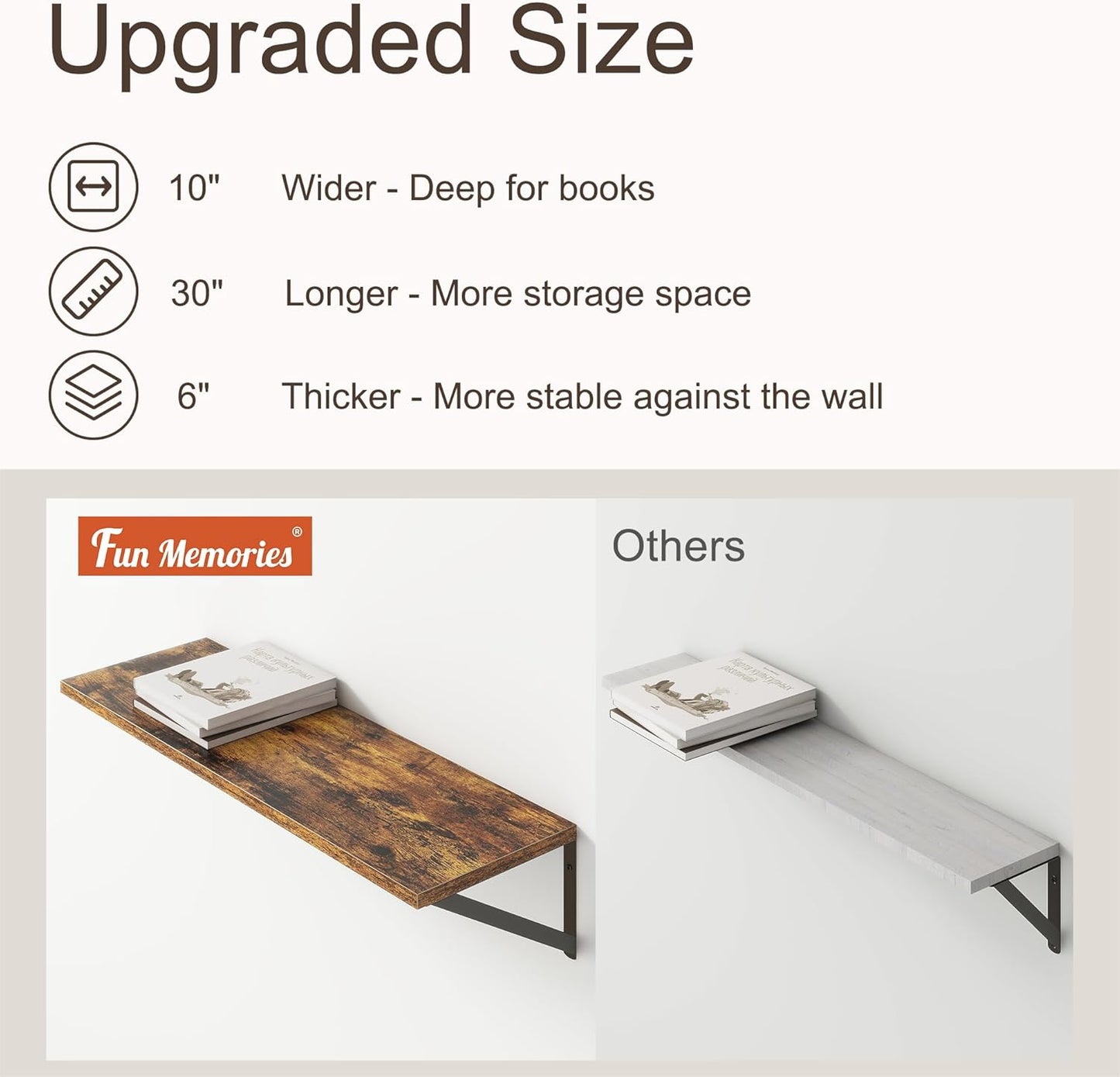 10 Inch Deep Floating Shelves, Floating Shelves 30 Inch Long, Rustic Wood Wall Shelves 30"W x 10"D
