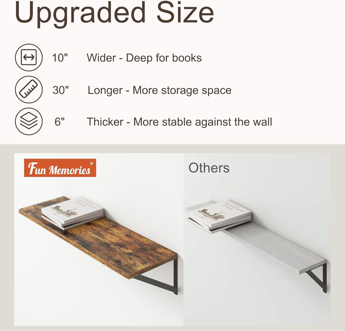 10 Inch Deep Floating Shelves, Floating Shelves 30 Inch Long, Rustic Wood Wall Shelves 30"W x 10"D