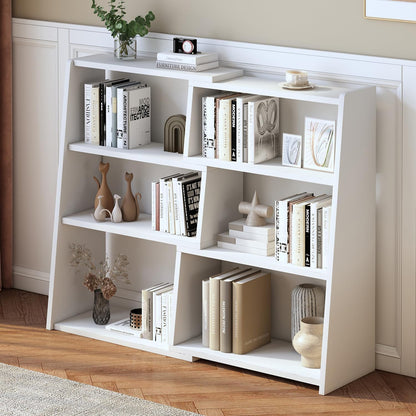 IOTXY Wooden Extendable Shelf Bookcase - 3-Tier Ladder Low Short Bookshelf for Small Space or