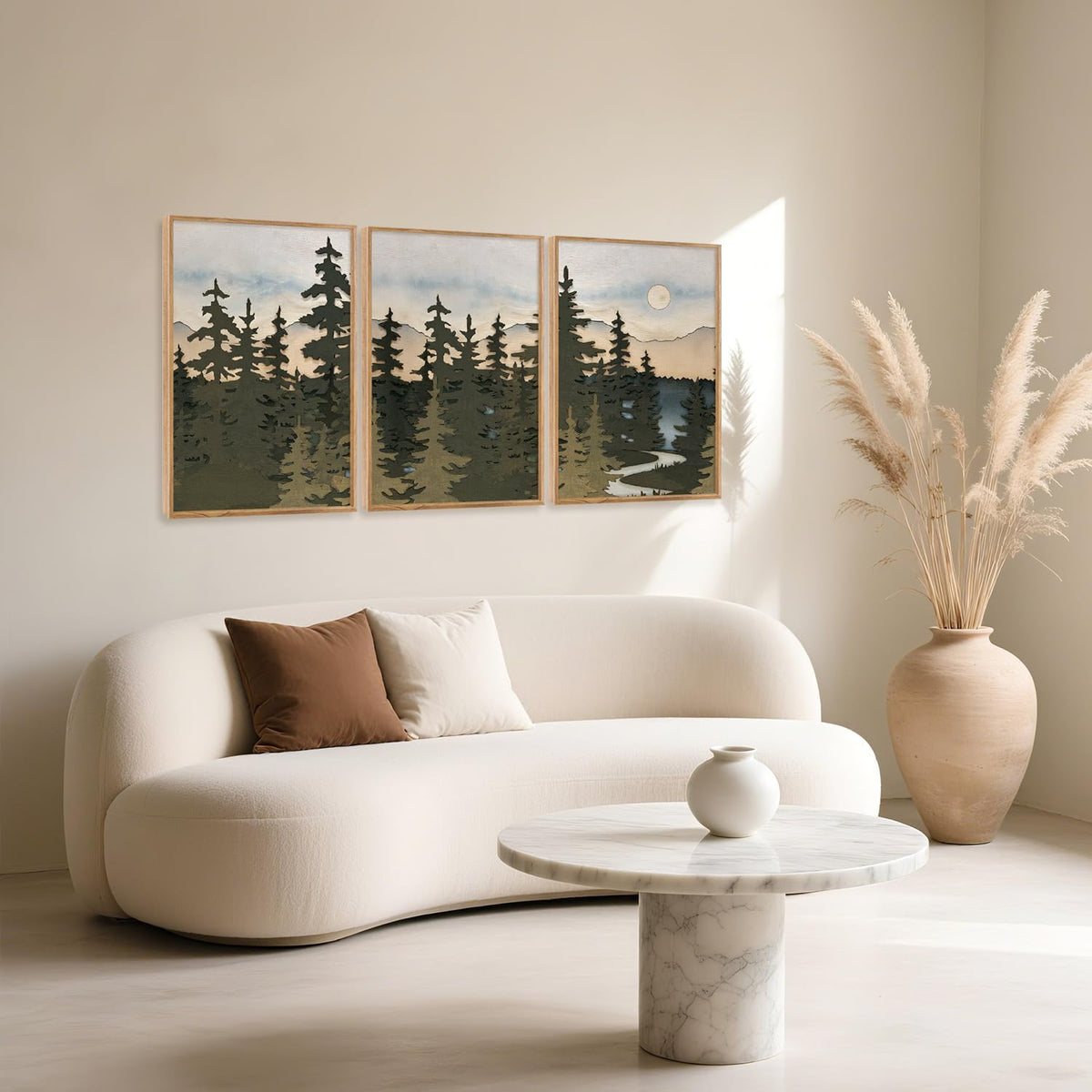 HPNIUB Vintage Mountain Framed Canvas Wall Art Set, Boho Sunrise Art Prints, Forest Nature