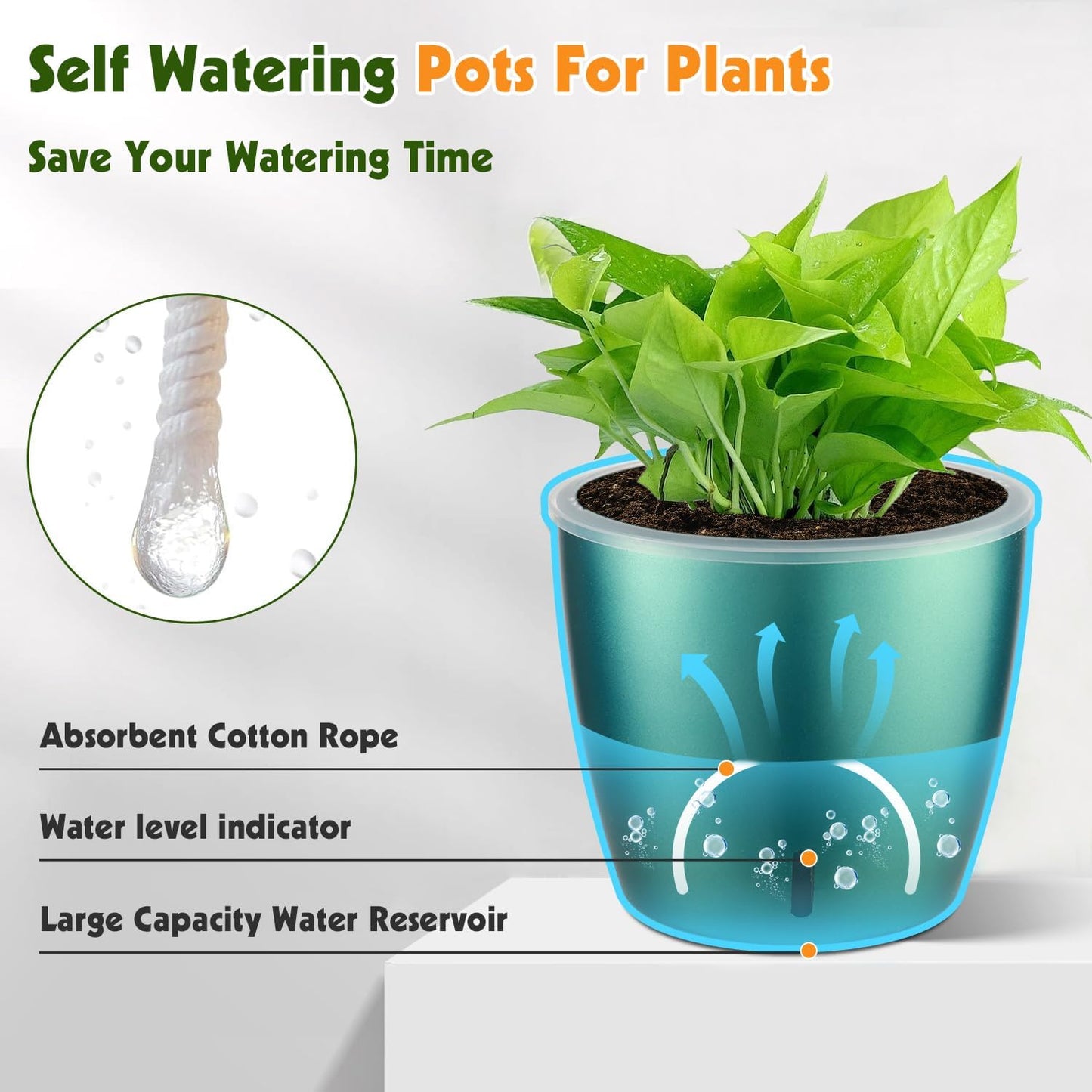 Self Watering Pots for Indoor Plants, 4-Pack 6.7'' Self Watering Planter with Drainage Holes, Small