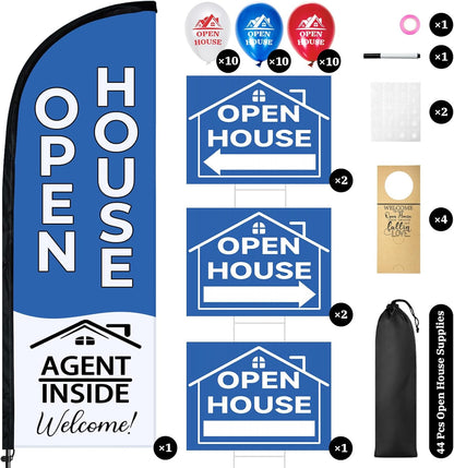 44 Pcs Open House Signs for Real Estate Agent Supplies, Double Sided Open House Flag Kit for