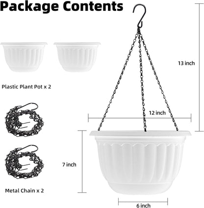 YIKUSH Planters for Outdoor Plants 2 Pack White Plant Pots with Drainage Hole and Absorbing Tray