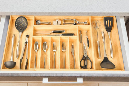 Umilife Extra Large Expandable Kitchen Siverware Utensils Drawer Organizer, 19" Deep for Big