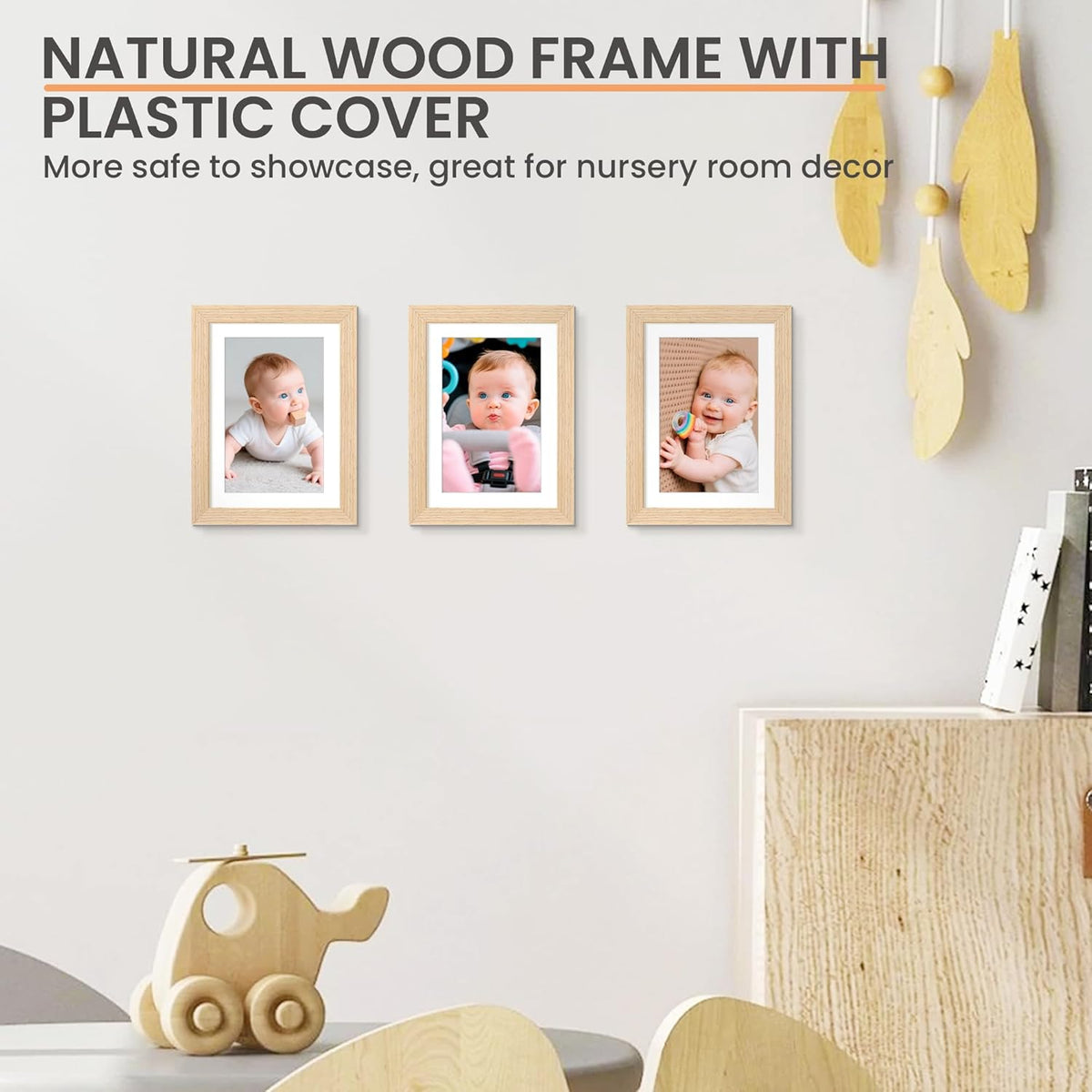 upsimples 5x7 Picture Frame, Natural Solid Wooden Picture Frames, Display 4x6 with Mat or 5 x 7
